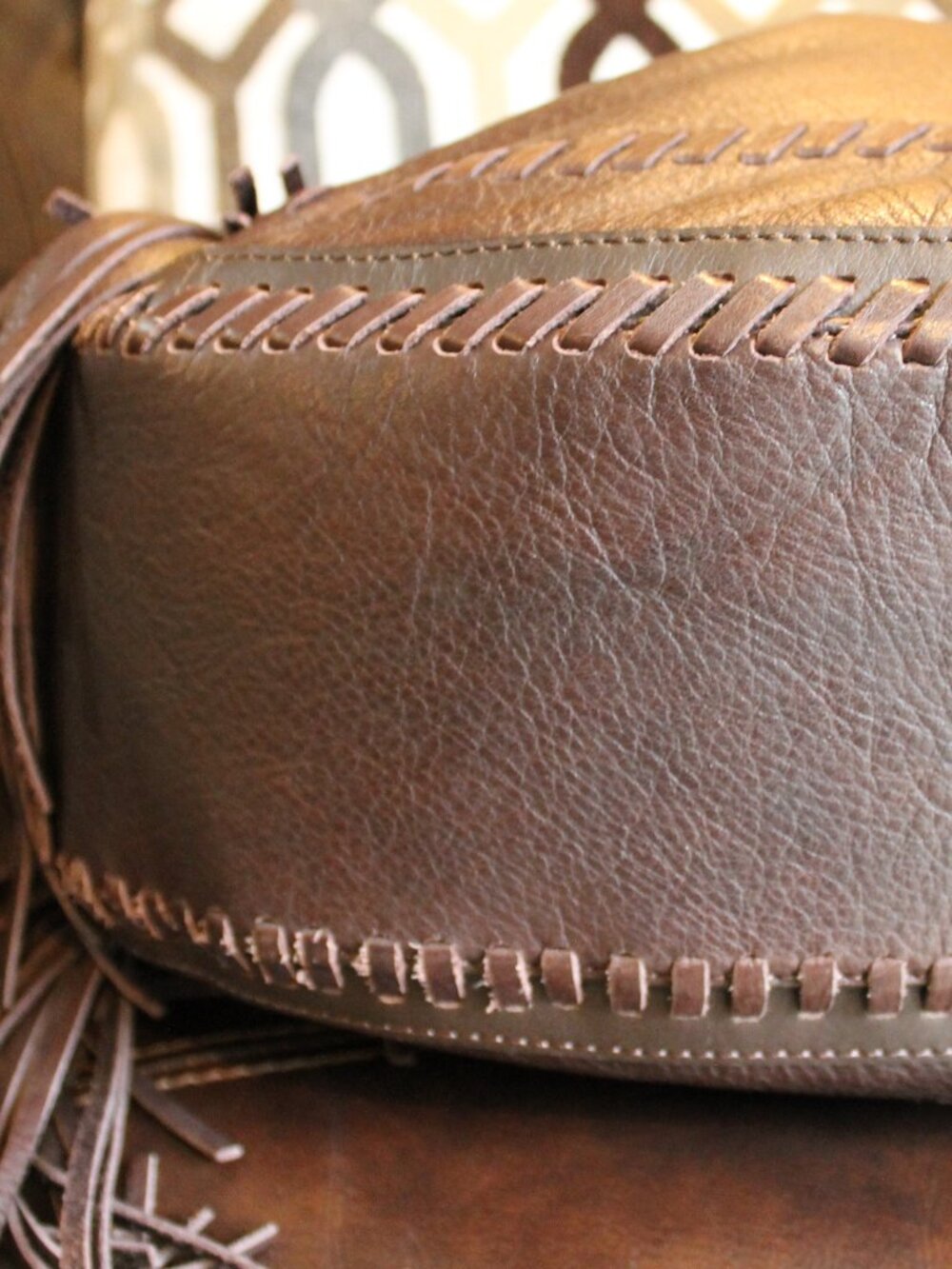 Ralph Lauren leather fringe & whipstitch hobo shoulder bag with stirrup charm - Picture 6 of 15